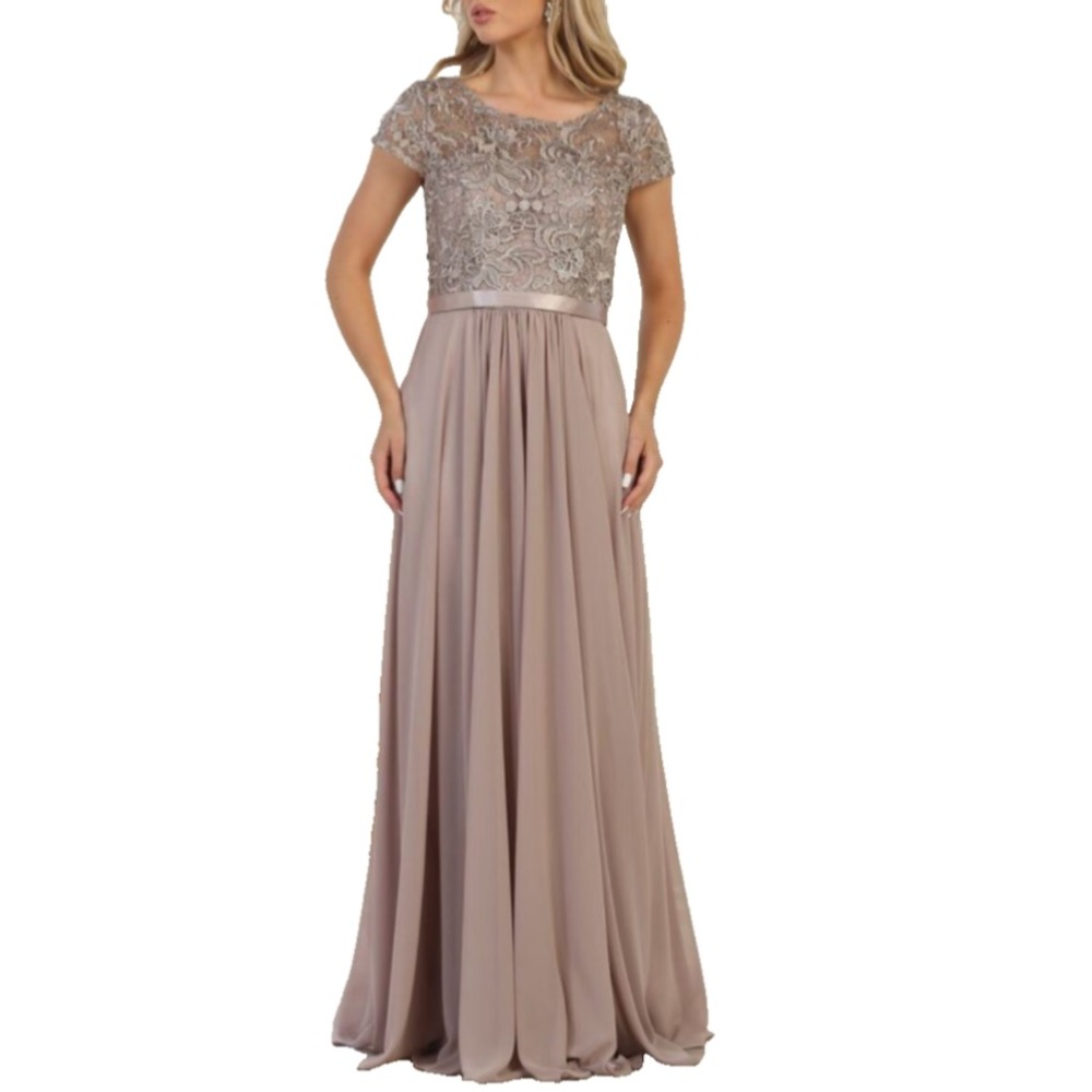 Mayqueen Couture Mocha Mauve Lace Chiffon Dress Sz M Mother of Bride maxi gala